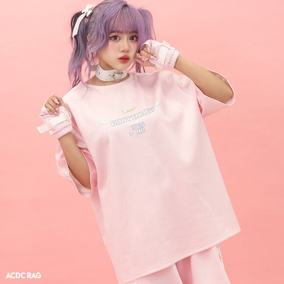 ACDC RAG - Game Over Pastel Pink Jersey Oversized Tee - Picture 7 of 7